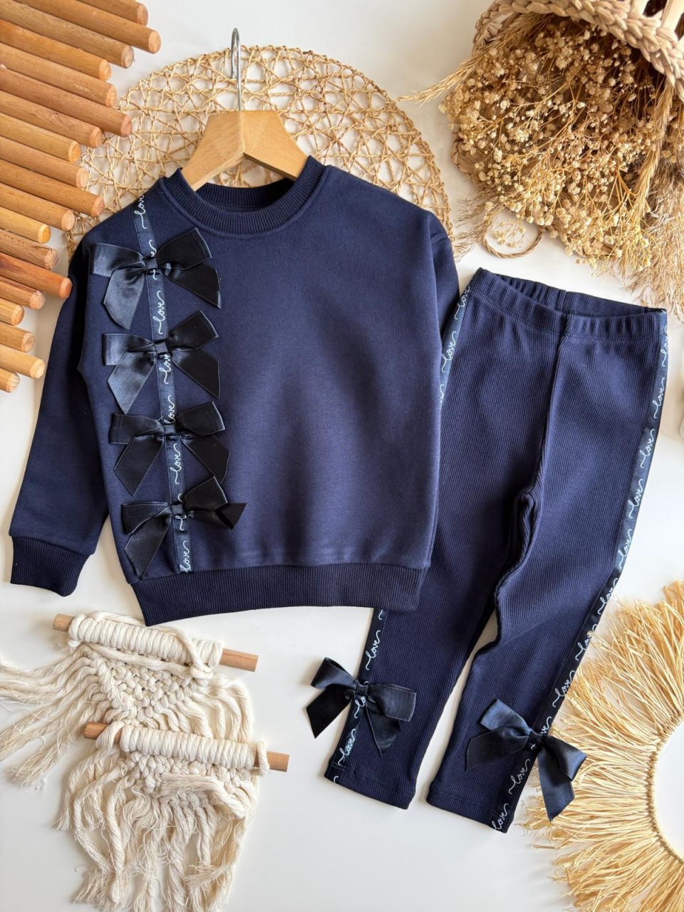 LOVE & Ribbons Legging & Sweater Set - NAVY/PINK - 2-8Y