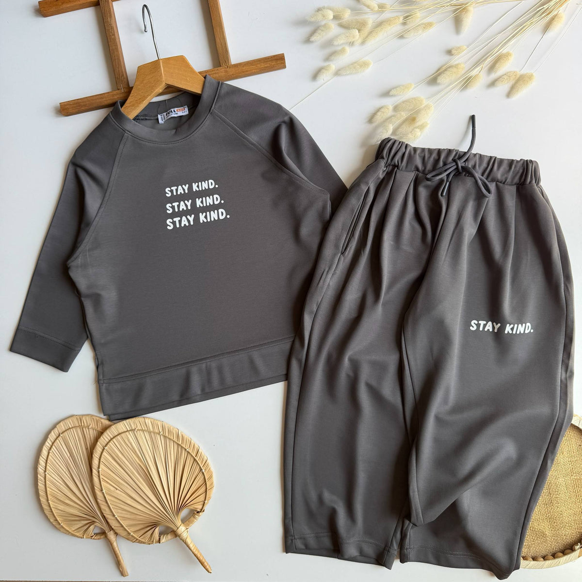 Stay Kind Round Neck Grey Set - 3-10Y