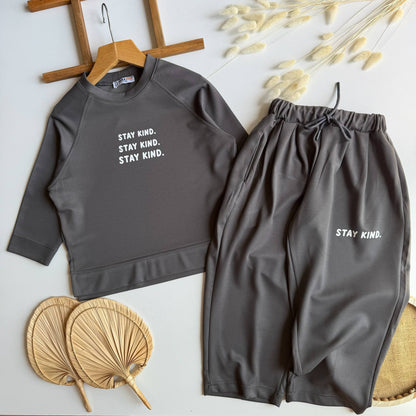 Stay Kind Round Neck Grey Set - 3-10Y