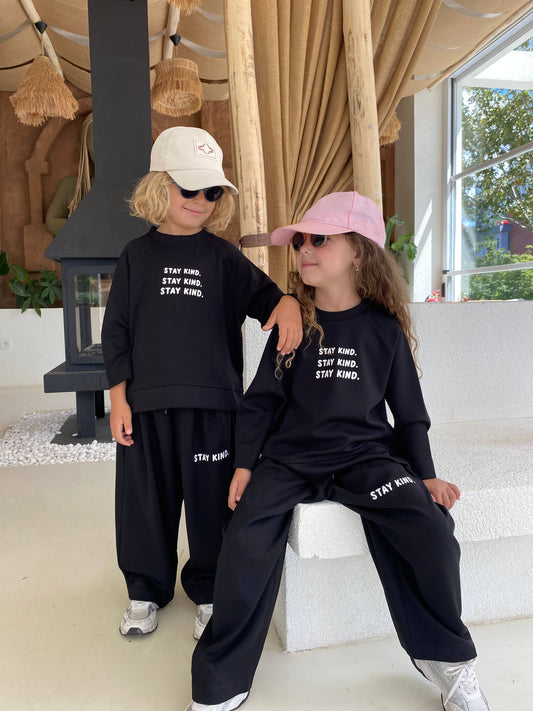 Stay Kind Round Neck Black Set - 3-10Y