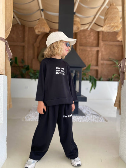 Stay Kind Round Neck Black Set - 3-10Y