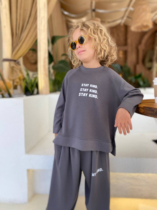 Stay Kind Round Neck Grey Set - 3-10Y