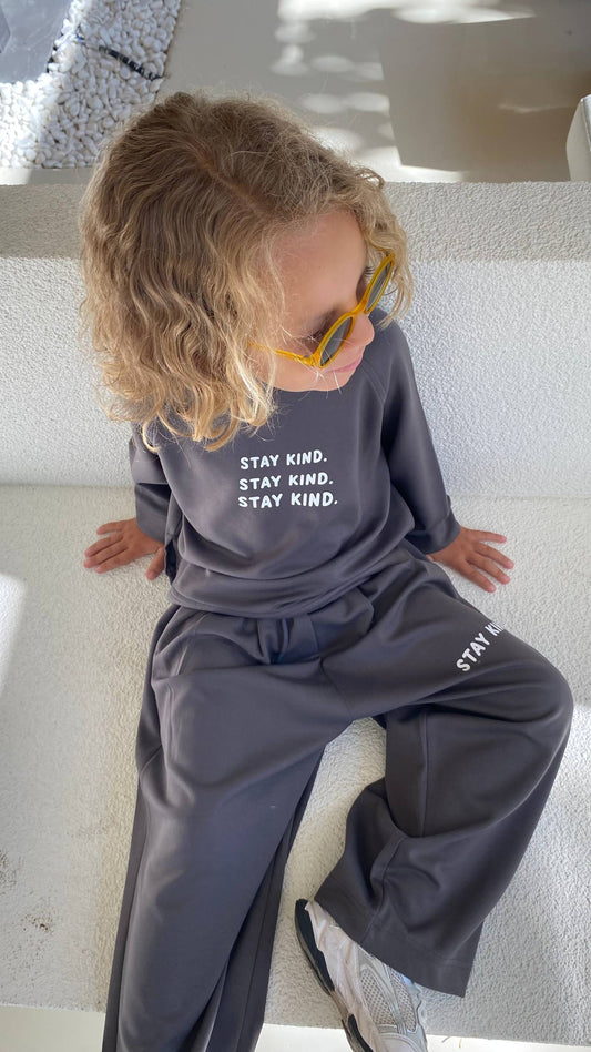 Stay Kind Round Neck Grey Set - 3-10Y