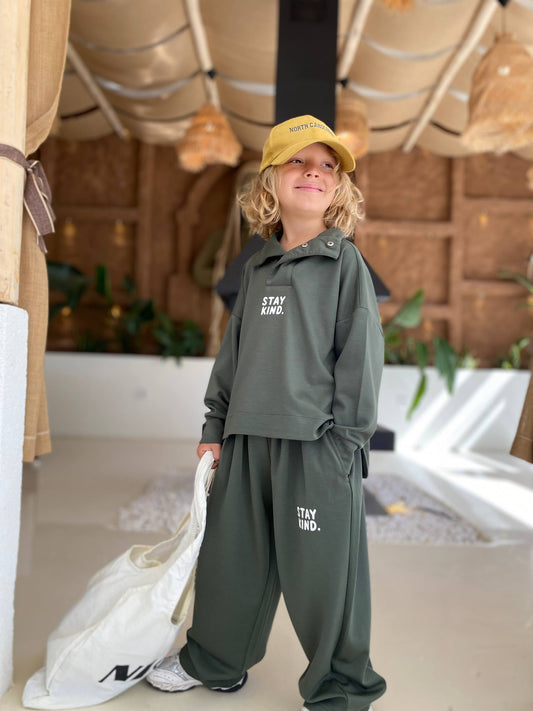 Stay Kind High Collar Olive Green Set - 3-10Y