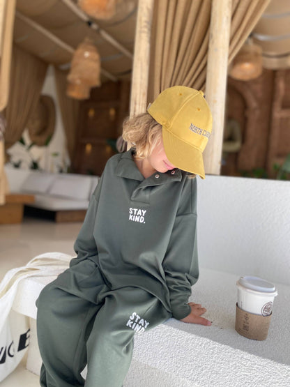Stay Kind High Collar Olive Green Set - 3-10Y