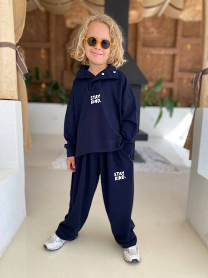 Stay Kind High Collar Navy Blue Set - 3-10Y