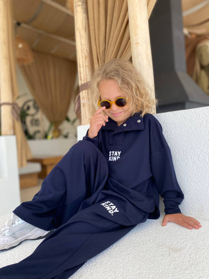 Stay Kind High Collar Navy Blue Set - 3-10Y