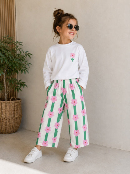 Floral Sweater & Striped Pants Set - 2-8Y
