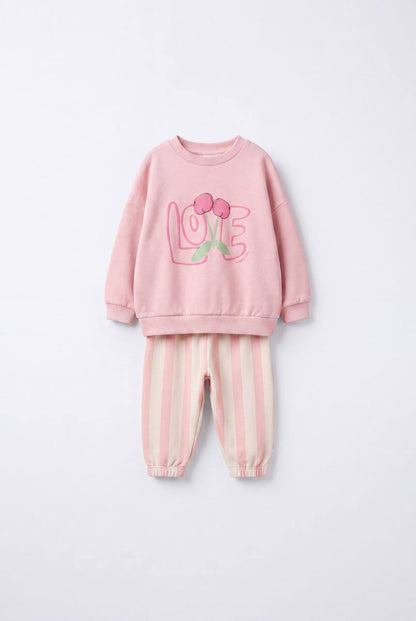 LOVE Sweater & Striped Pants Set - Red/Pink - 6M-2Y