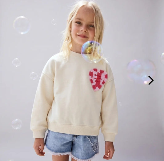 Checkered Heart Fleeced Sweater - 2-7Y