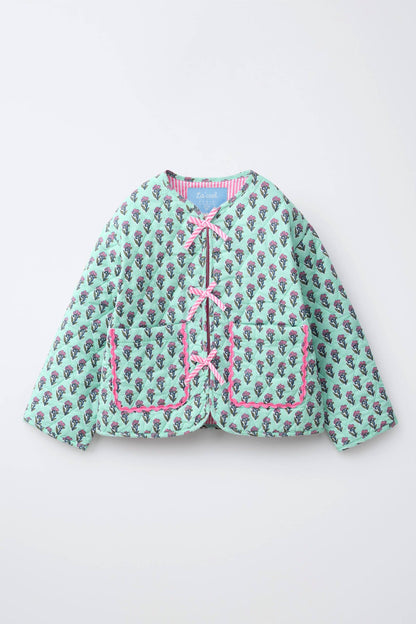 Floral Pattern Quilted Jacket - 2-7Y
