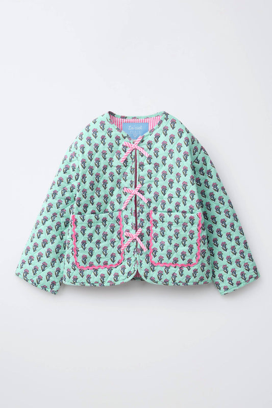 Floral Pattern Quilted Jacket - 2-7Y