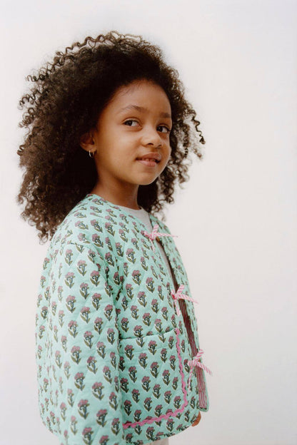 Floral Pattern Quilted Jacket - 2-7Y
