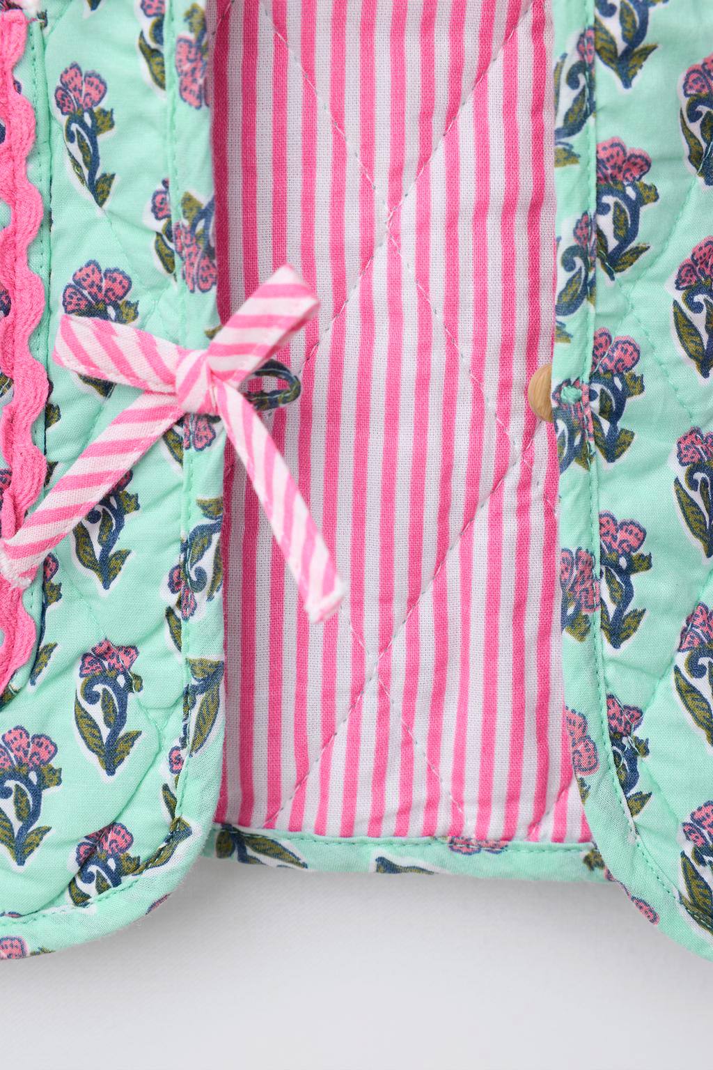 Floral Pattern Quilted Jacket - 2-7Y