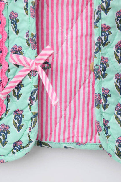 Floral Pattern Quilted Jacket - 2-7Y