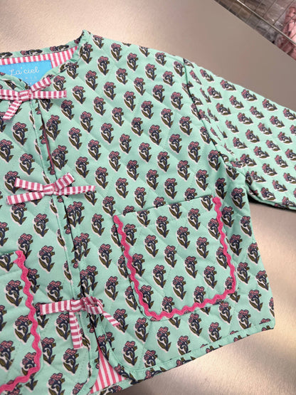 Floral Pattern Quilted Jacket - 2-7Y