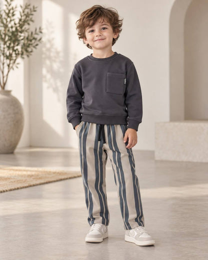 Sweater with Pocket & Striped Pants Set - Anthracite - 3-10Y