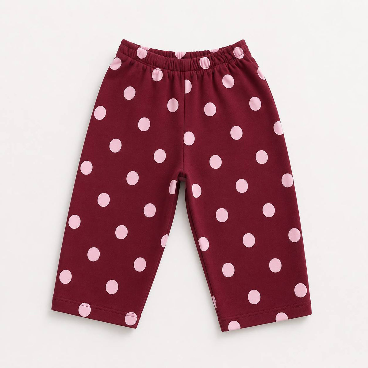Burgundy Pants with Pink Dots - 3-8Y