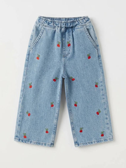 DENIM Wide Leg Pants - Cherry - 2-7Y