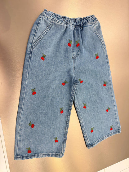 DENIM Wide Leg Pants - Cherry - 2-7Y