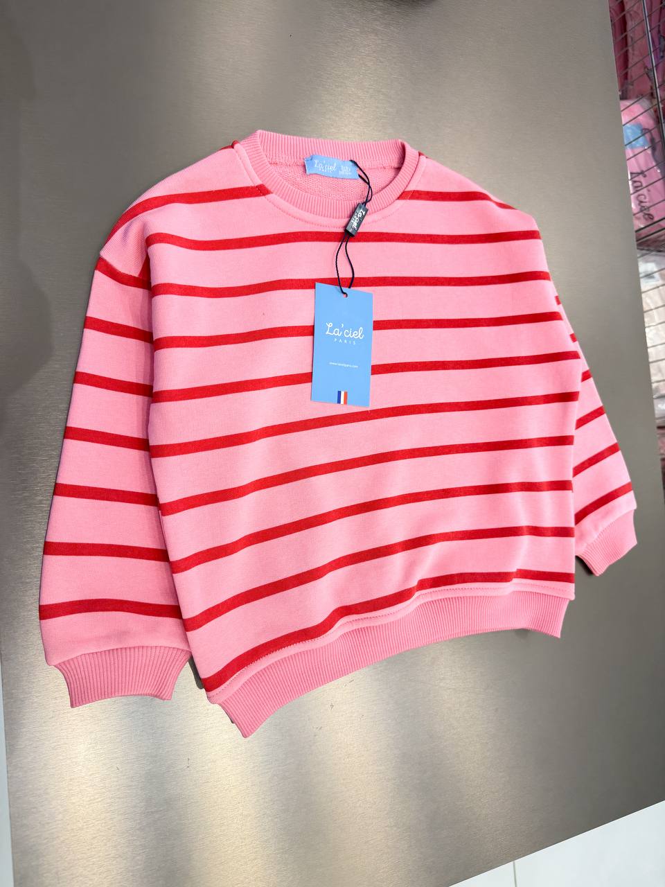 Pink Sweater with Red Stripes - 2-7Y