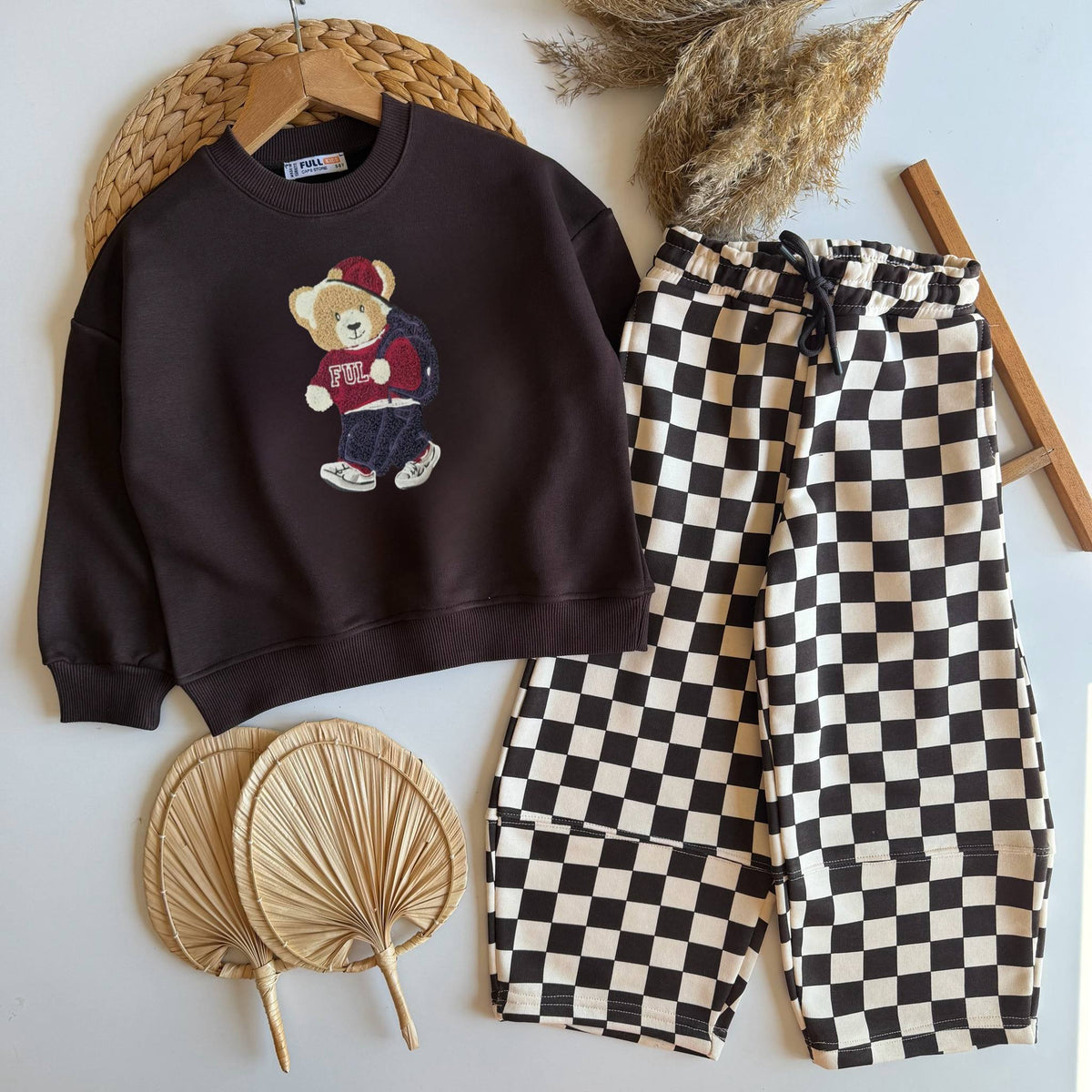 Teddy Bear Brown Checkered Set - 3-10Y