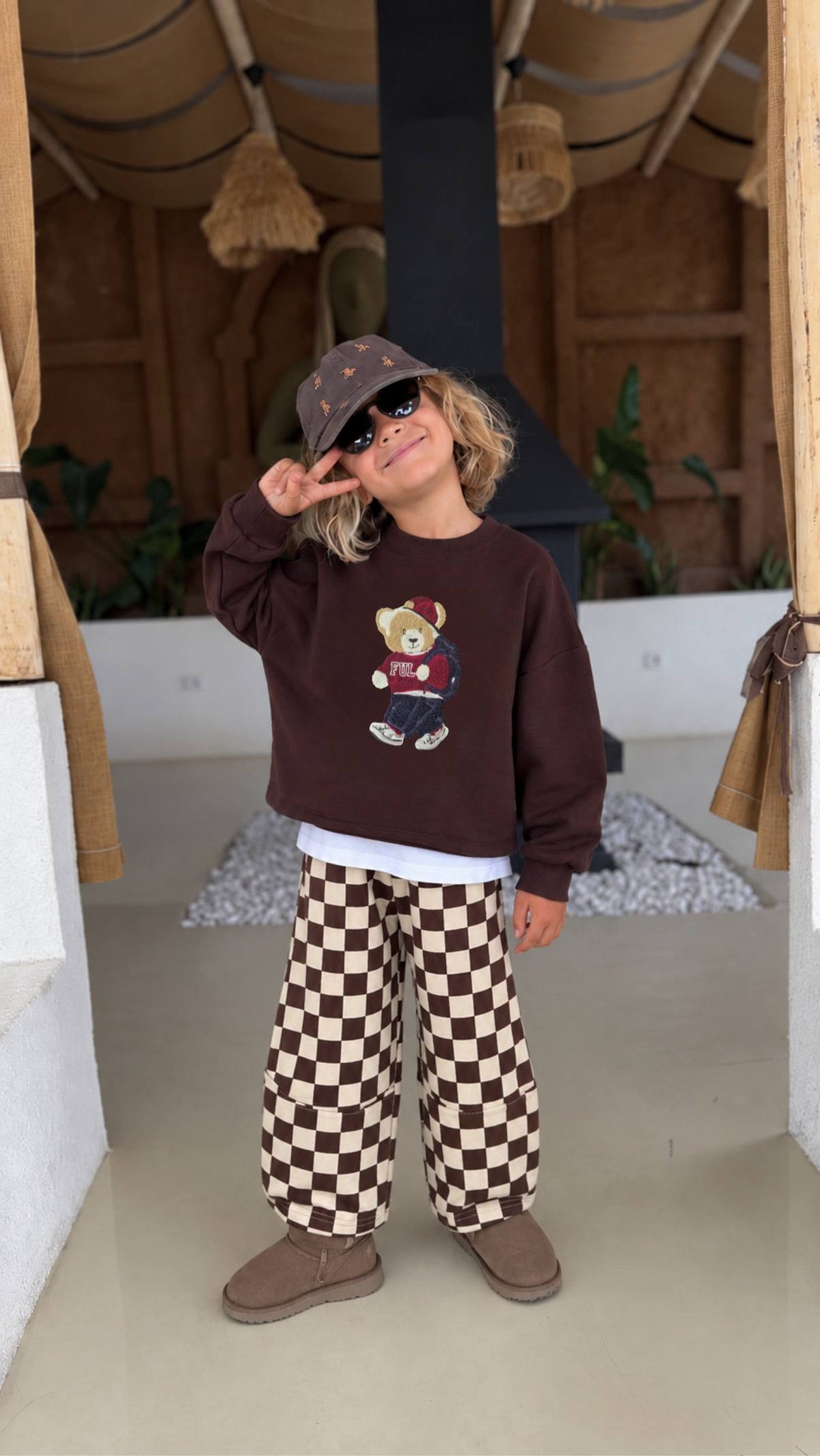 Teddy Bear Brown Checkered Set - 3-10Y