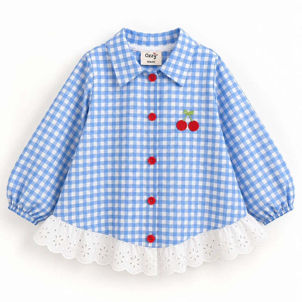 Cherry Checkered Blue Shirt - 3-8Y