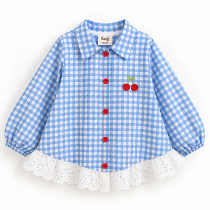 Cherry Checkered Blue Shirt - 3-8Y