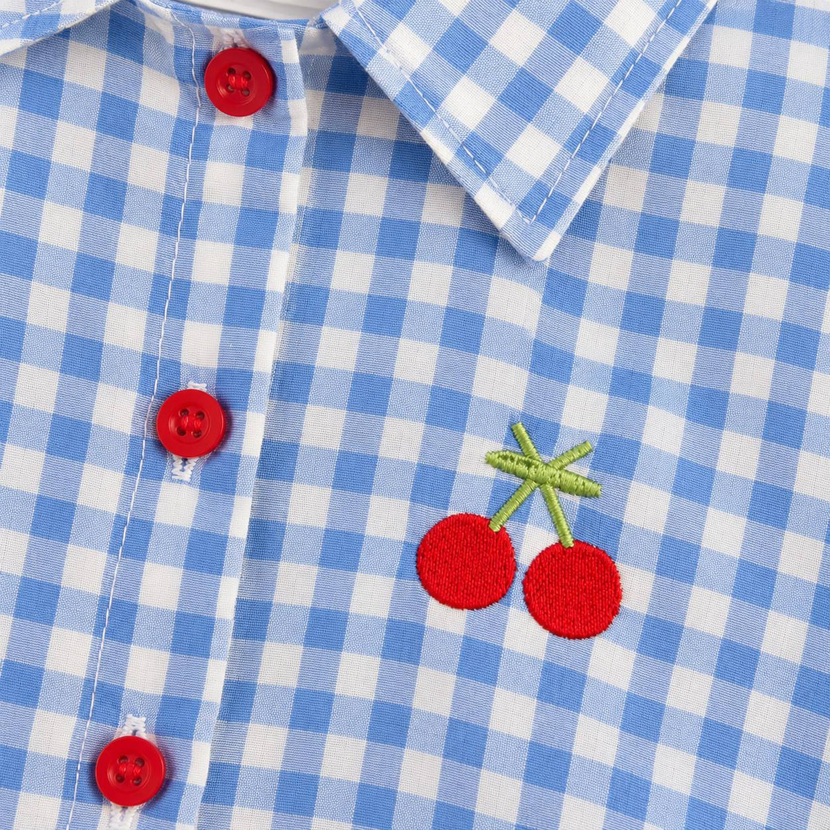 Cherry Checkered Blue Shirt - 3-8Y