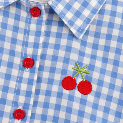 Cherry Checkered Blue Shirt - 3-8Y