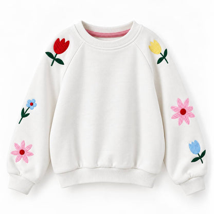 Stitched Floral Sweater - Grey/Yellow/White - 3-8Y