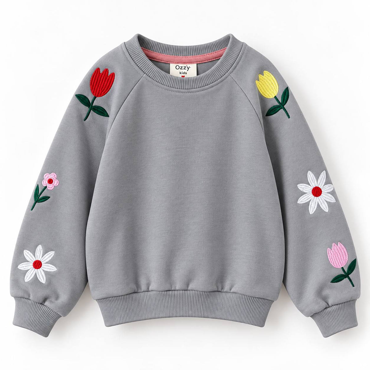 Stitched Floral Sweater - Grey/Yellow/White - 3-8Y