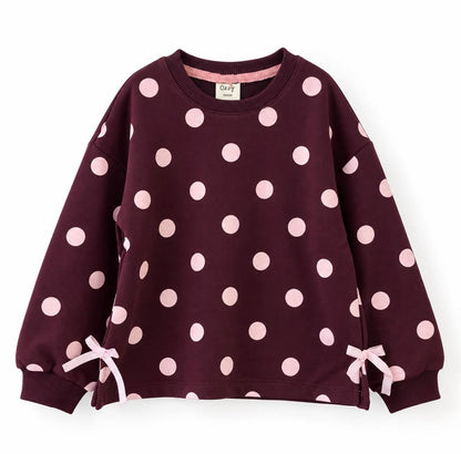 Burgundy Sweater with Pink Dots - 3-8Y