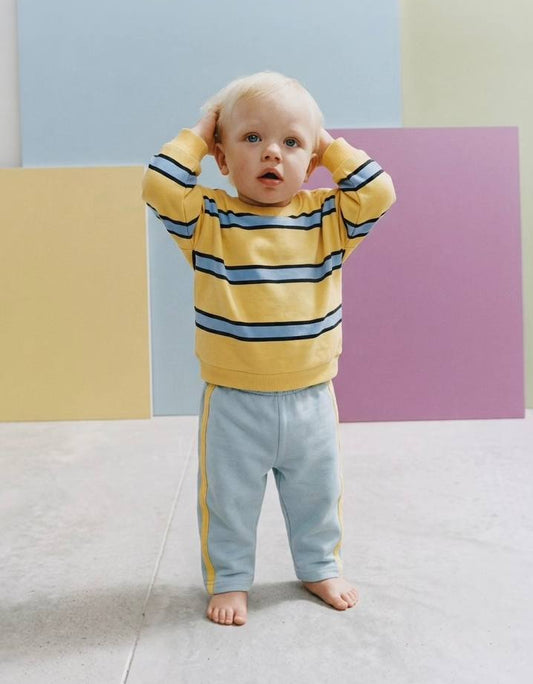 Yellow Baby Set with Blue Stripes - 6M-3Y