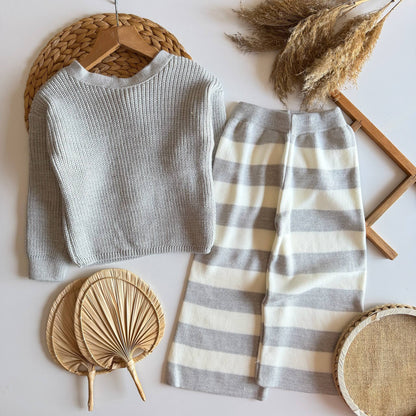 Knitwear Grey Striped Set - 3-10Y