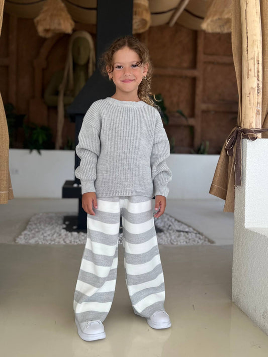 Knitwear Grey Striped Set - 3-10Y