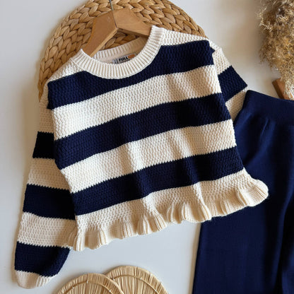 Knitwear Navy Striped Set - 3-10Y