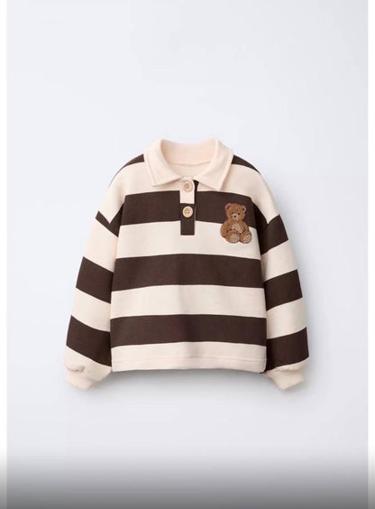 Polo Brown Striped Bear Sweater - 2-7Y