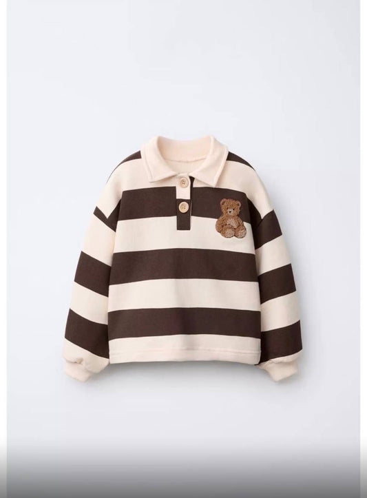Polo Brown Striped Bear Sweater - 2-7Y
