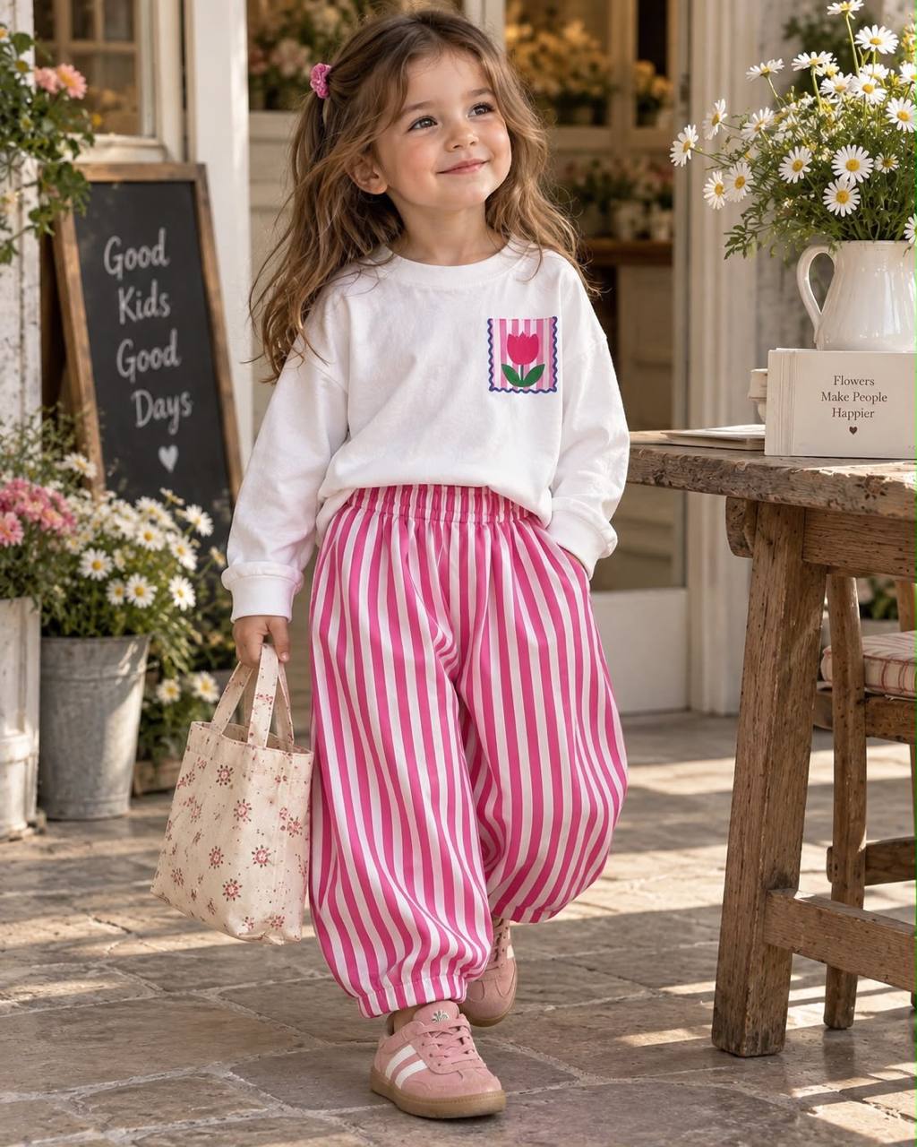 Flowers Striped Pink Set - 2-8Y