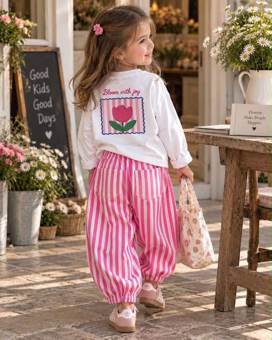 Flowers Striped Pink Set - 2-8Y