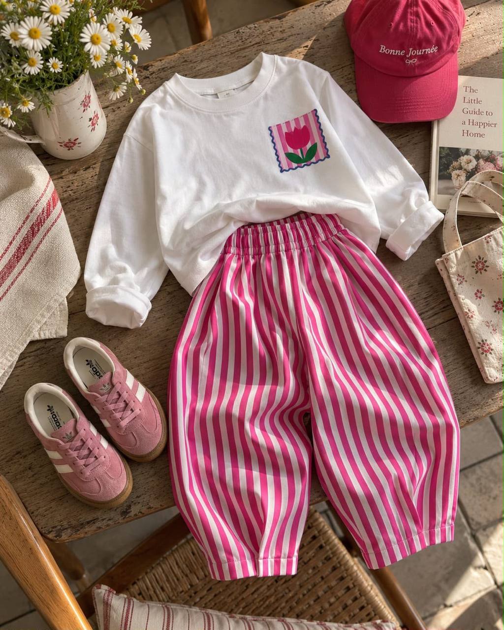 Flowers Striped Pink Set - 2-8Y