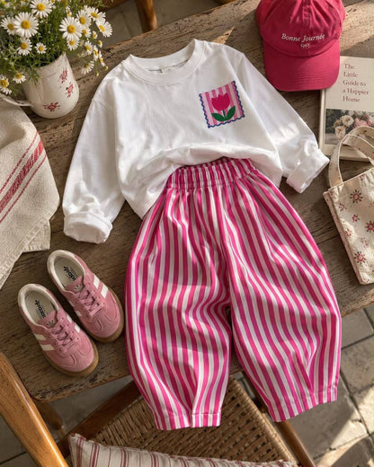Flowers Striped Pink Set - 2-8Y
