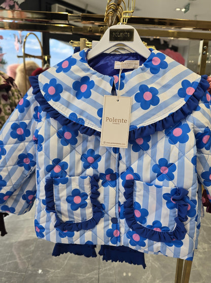 Floral Quilted Jacket & Flare Legging Set - Blue - 3-10Y