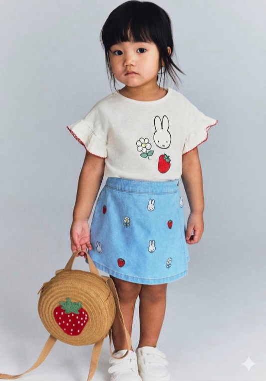 Kitty Denim Skort & Tshirt Set - 2-7Y