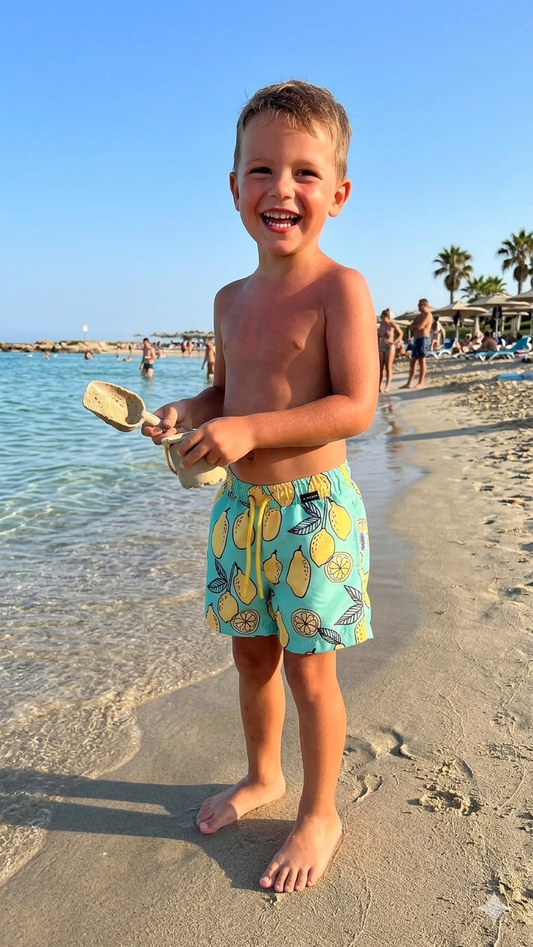 Boy Mediterranean Lemon Swim Shorts - 3-9Y