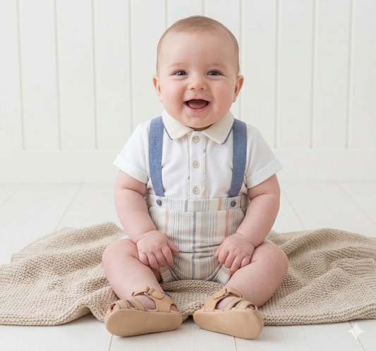 Noah Striped Utility Romper 100% Cotton 3-18M