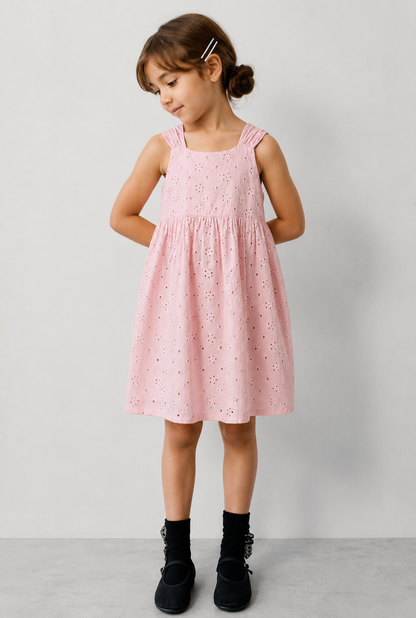 Pink Embroidered Dress - 2-7Y