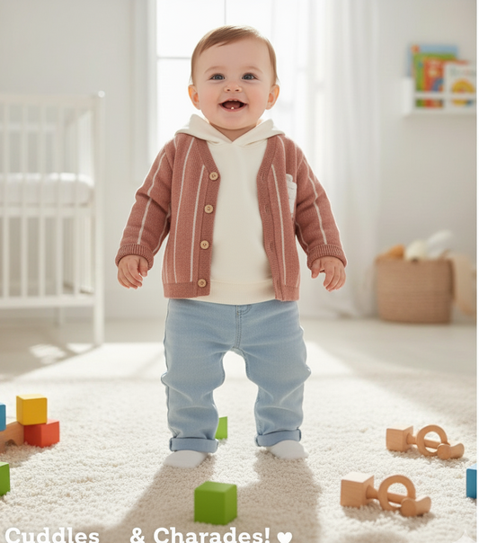 Striped 82 3 PCS Set - Light Burgundy - 9M-3Y